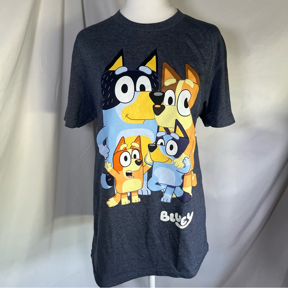 Bluey Women's Graphic Tee Heathered Navy with Bluey’s Family Design Size Medium
